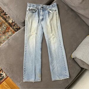 Vintage Orange Tab Levi’s Straight Leg 32x28.5 Light Wash Distressed Holes